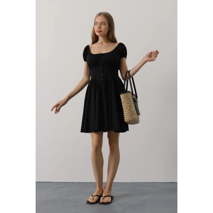 Beli Korseli Mini Elbise - Siyah