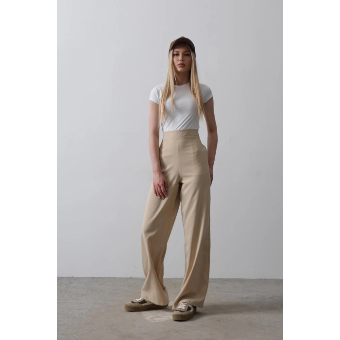 Beli Yarım Lastikli Palazzo Pantolon - Camel