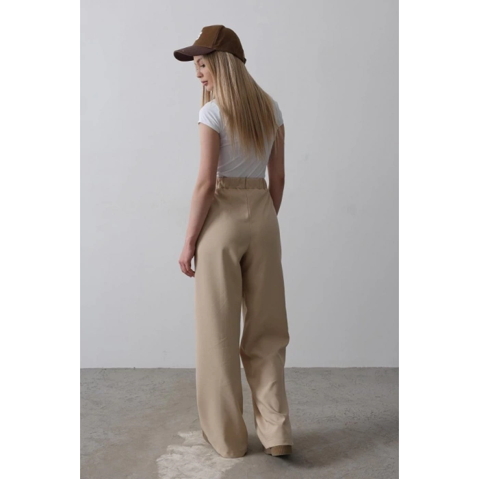Beli Yarım Lastikli Palazzo Pantolon - Camel