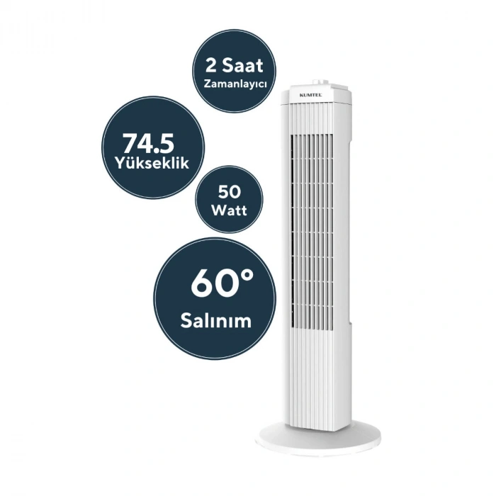 BEYAZ 50W 3 KADEME - ZAMANLAYICI KULE TİPİ VANTİLATÖR KTF-258W (4940)