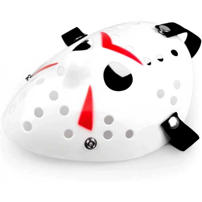 Beyaz Renk Kırmızı Çizgili Tam Yüz Hokey Jason Maskesi Hannibal Maskesi (4940)