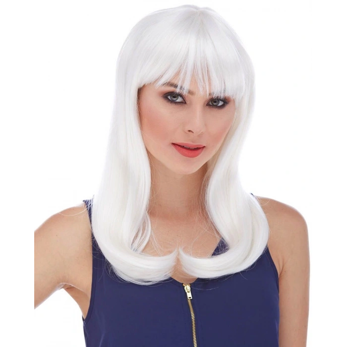 Beyaz Renk Uzun Düz Parti Peruğu (4940)