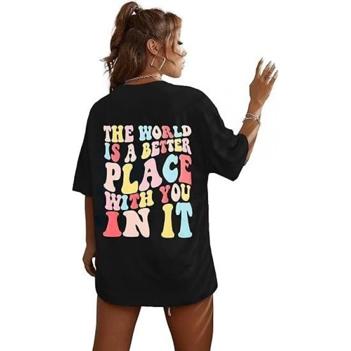 Bisiklet Yaka Baskılı T-shirt - Siyah