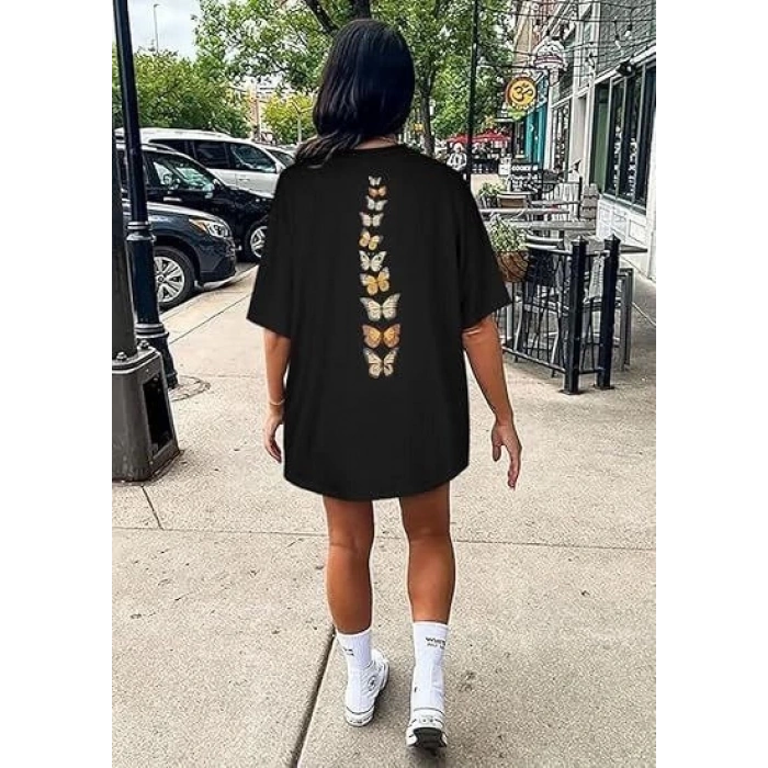 Bisiklet Yaka Baskılı T-shirt - Siyah