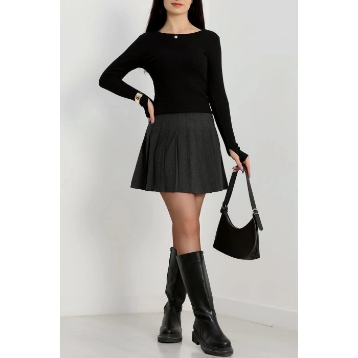 Bisiklet Yaka Parmak Geçmeli Kaşkorse bluz siyah a3829