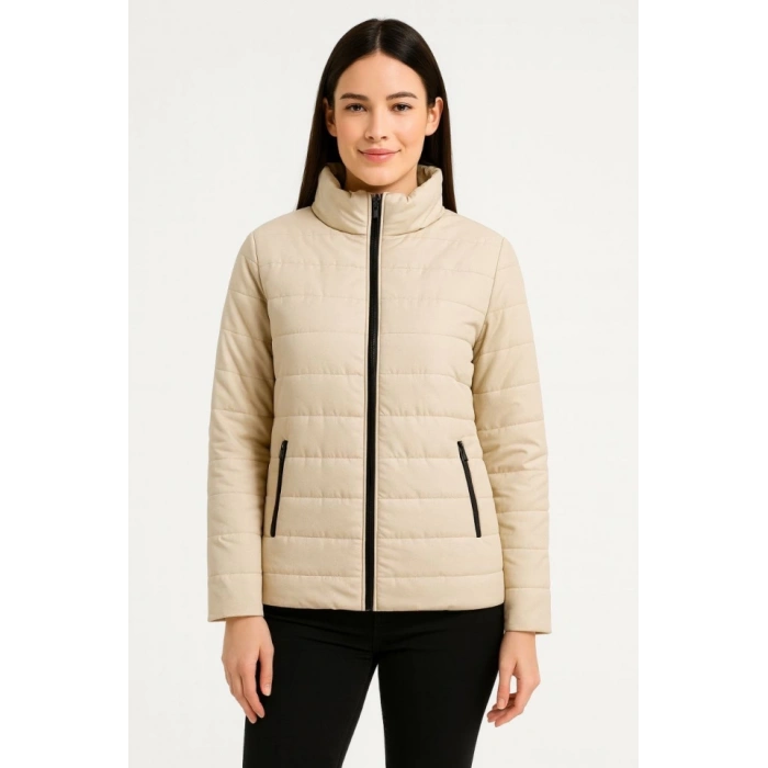 Bomber Mont Ceket – Su İtici Kumaş, Kapitone Astarlı, Fermuarlı, Kışlık - Bej