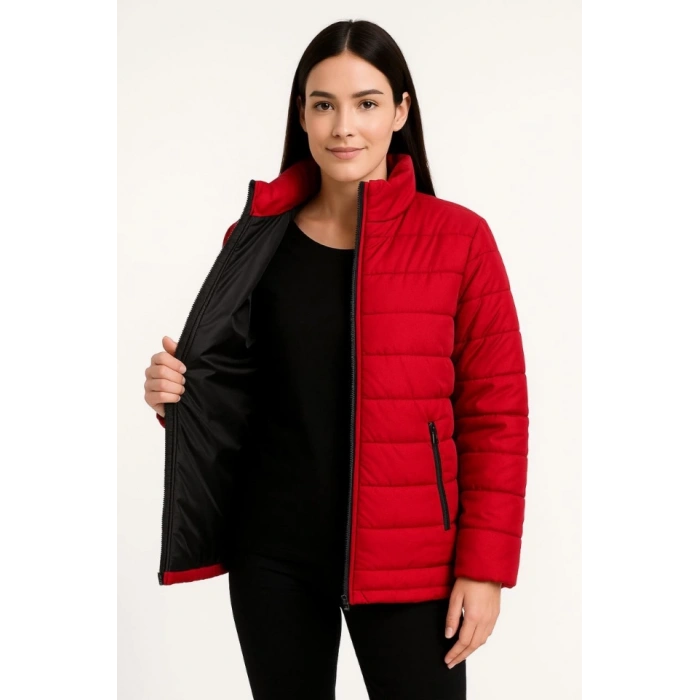 Bomber Mont Ceket – Su İtici Kumaş, Kapitone Astarlı, Fermuarlı, Kışlık - Kırmızı