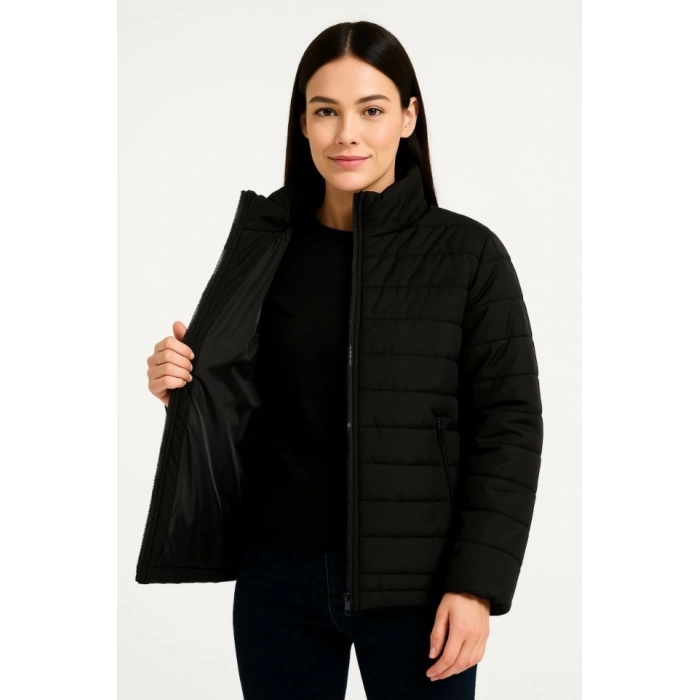 Bomber Mont Ceket – Su İtici Kumaş, Kapitone Astarlı, Fermuarlı, Kışlık - Siyah