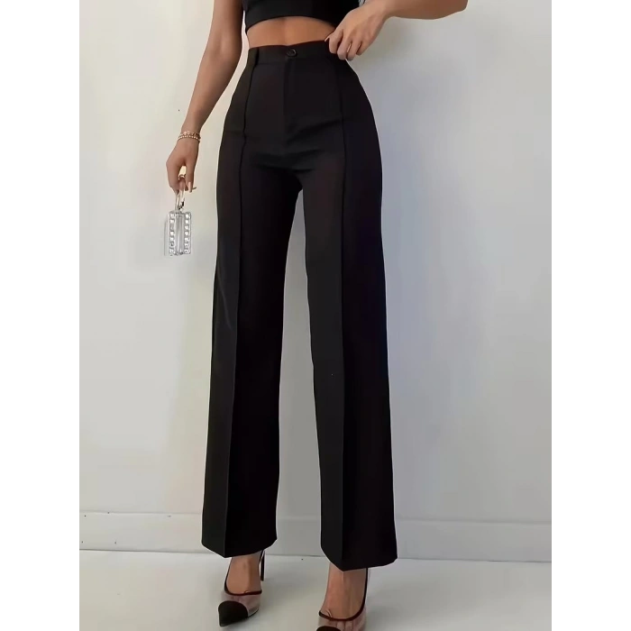 Bordo Renk Yüksek Bel Maskülen Kesim Kumaş Pantolon