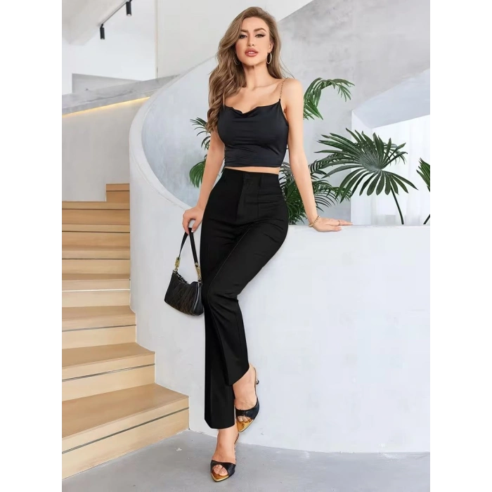 Bordo Renk Yüksek Bel Maskülen Kesim Kumaş Pantolon