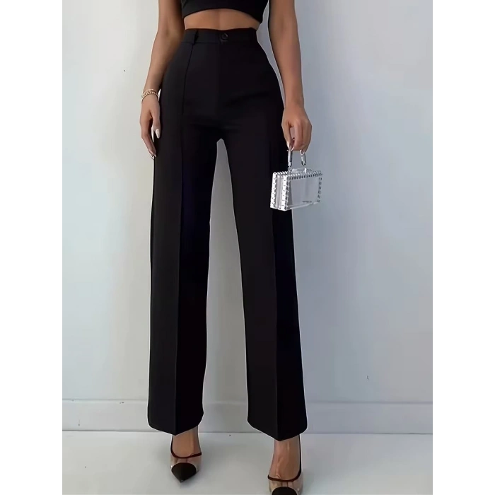 Bordo Renk Yüksek Bel Maskülen Kesim Kumaş Pantolon