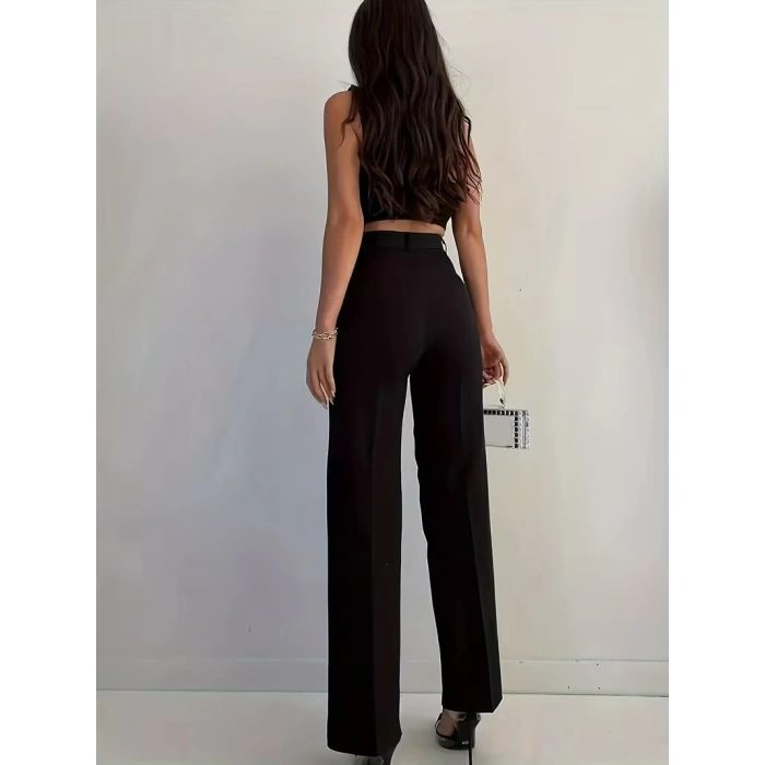 Bordo Renk Yüksek Bel Maskülen Kesim Kumaş Pantolon