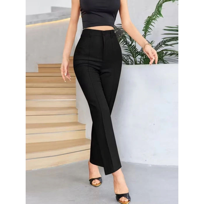 Bordo Renk Yüksek Bel Maskülen Kesim Kumaş Pantolon