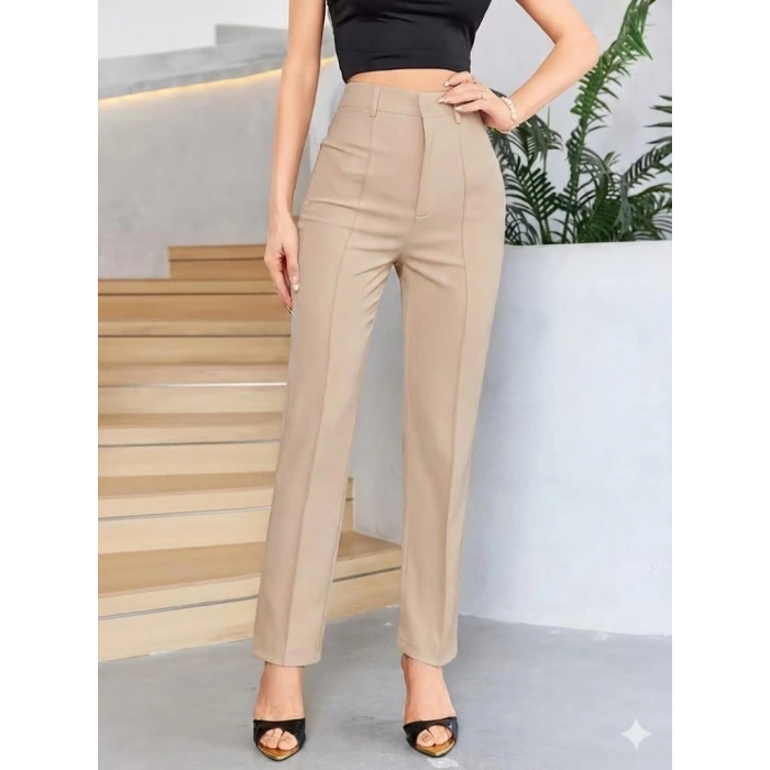 Bordo Renk Yüksek Bel Maskülen Kesim Kumaş Pantolon