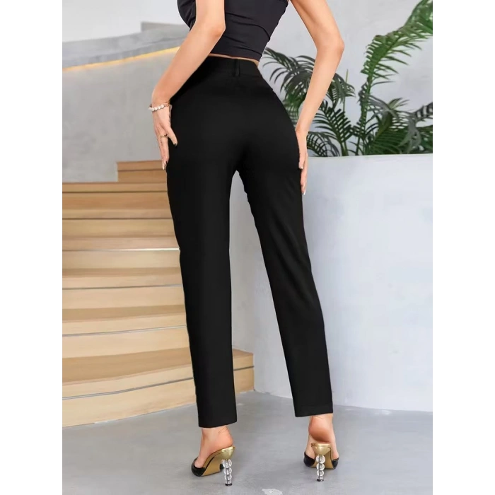 Bordo Renk Yüksek Bel Maskülen Kesim Kumaş Pantolon