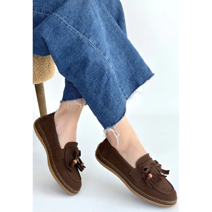 Boriy Kahverengi Deri Tozu Süet Babet Ayakkabı