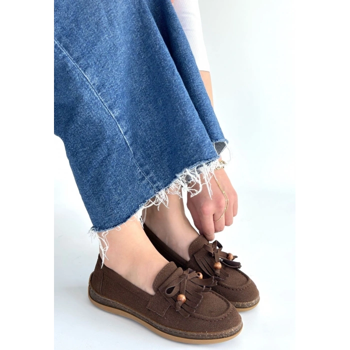 Boriy Kahverengi Deri Tozu Süet Babet Ayakkabı