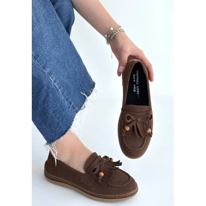 Boriy Kahverengi Deri Tozu Süet Babet Ayakkabı