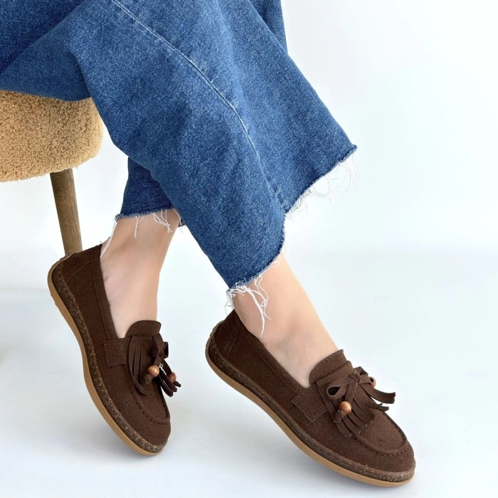 Boriy Kahverengi Deri Tozu Süet Babet Ayakkabı