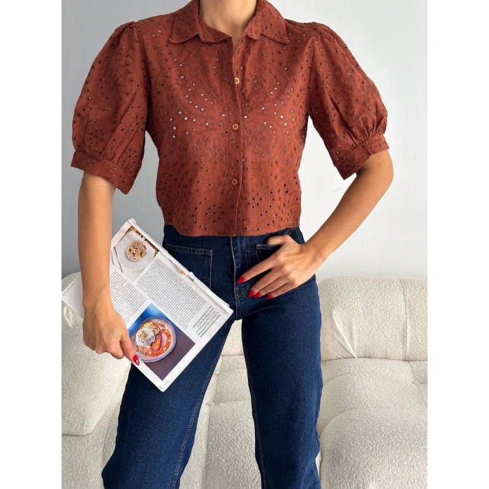 Brodeli crop gömlek s1023
