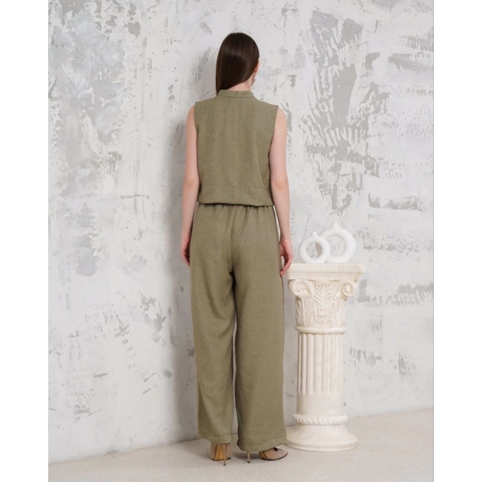 Broşlu yelek pantolon takım haki s255821
