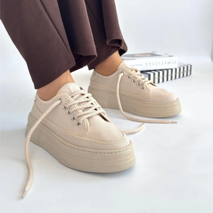 Carin Bej Keten Bağcıklı Spor Ayakkabı