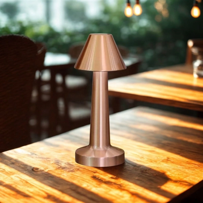 Çatı Model Bronz Renk Şarjlı Dokunmatik 3 Renkli LED Masa Lambası (4940)