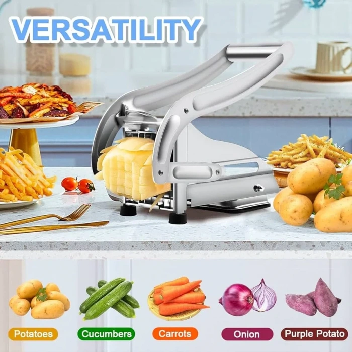 Çelik Patates Dilimleyici - Çok Fonksiyonlu Patates Dilimleyici, Sebze Doğrayıcı &amp; Rendeli Ayarlanabilir Bıçak ile Düzgün Dilimler (4940)