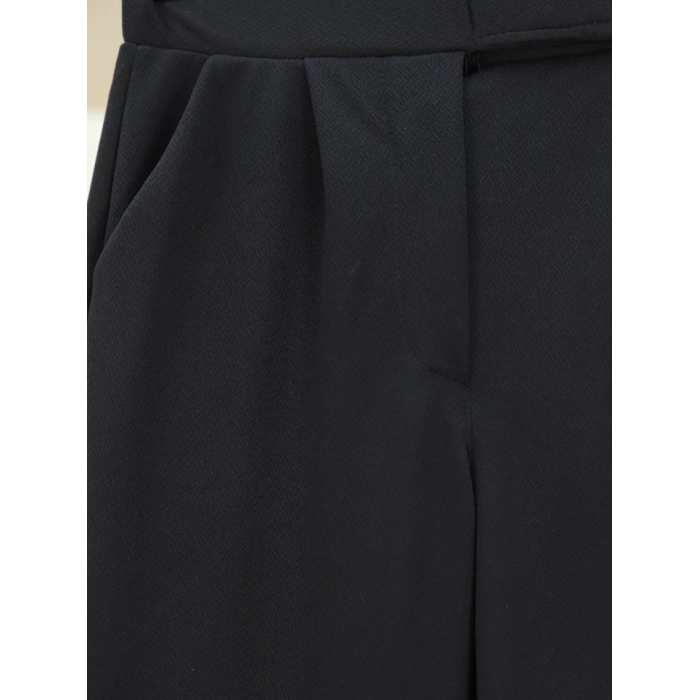 Cırtlı Fermuarlı Palazzo Pantolon -Siyah