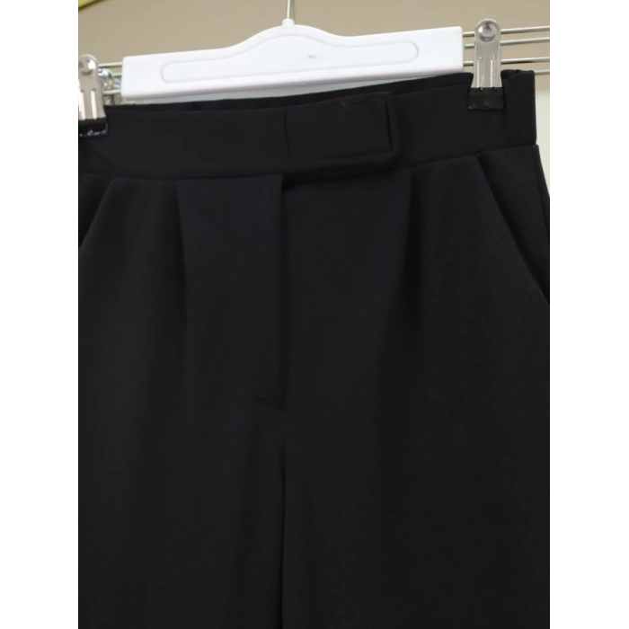 Cırtlı Fermuarlı Palazzo Pantolon -Siyah