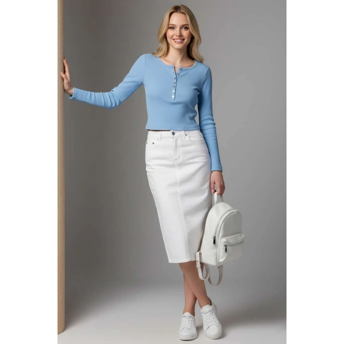Çıtçıt Detaylı Bluz Mavi T4343