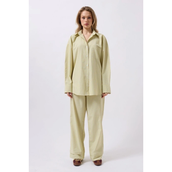 Çizgili Cep Detay Gömlek