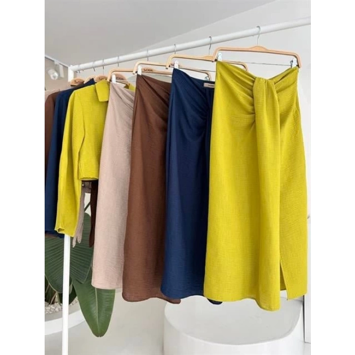 Crop Gömlekli Ve Eteği Büzgülü Tasarım Takım 10195