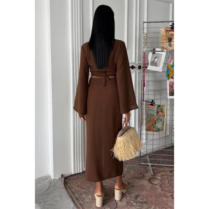 Crop Gömlekli Ve Eteği Büzgülü Tasarım Takım 10195