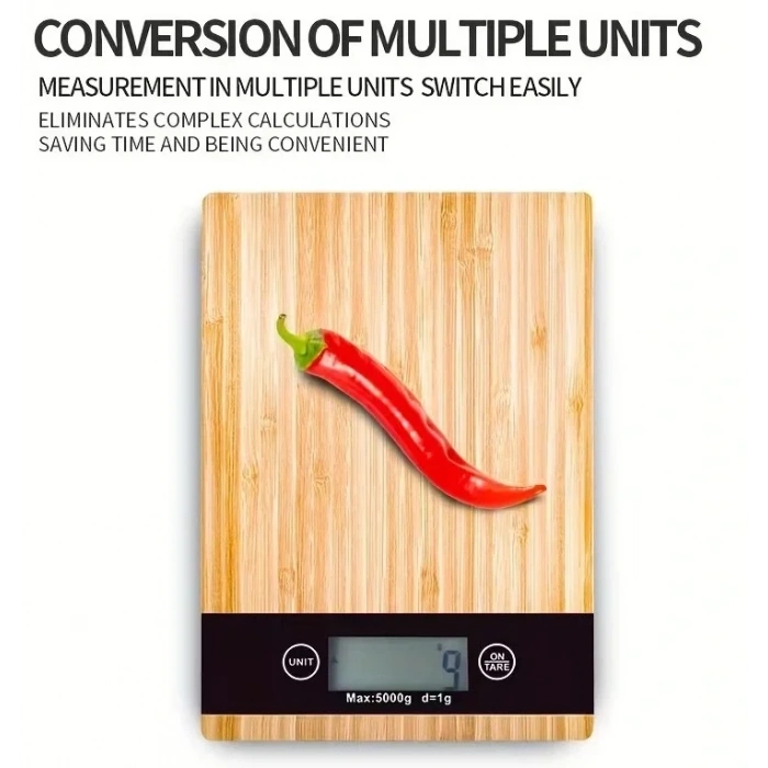 Crown Dijital Hassas Mutfak Tartısı - Terazisi-Hassas Ölçüm 5kg Bambu Görünümlü (4940)
