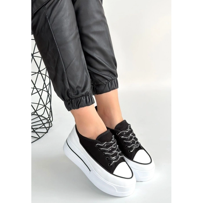 Dalen Siyah Keten Bağcıklı Spor Ayakkabı