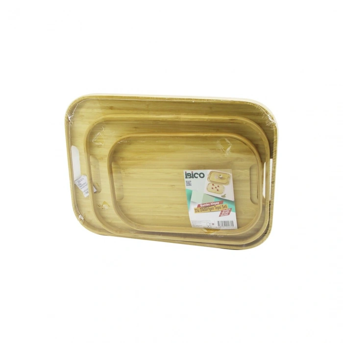DİKDÖRTGEN - 3 BOY BAMBU AHŞAP TEPSİ SETİ 22X33--28X40--33X45CM (4940)