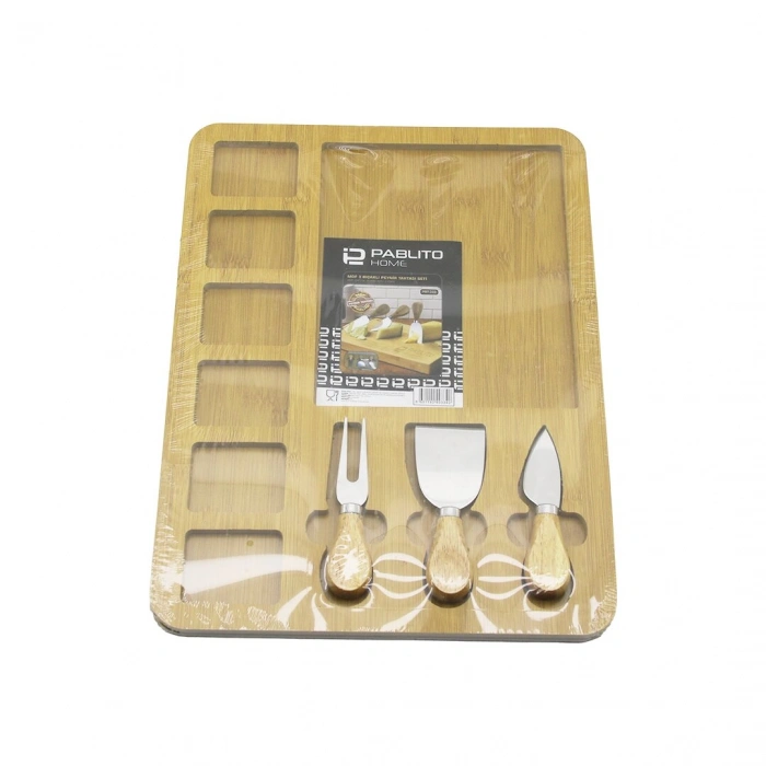 DİKDÖRTGEN  6+1 BÖLMELİ   MDF  KAHVALTI PEYNİR SUNUM PANOSU 3 BIÇAK=AHŞAP SAP 30X39.5CM (4940)
