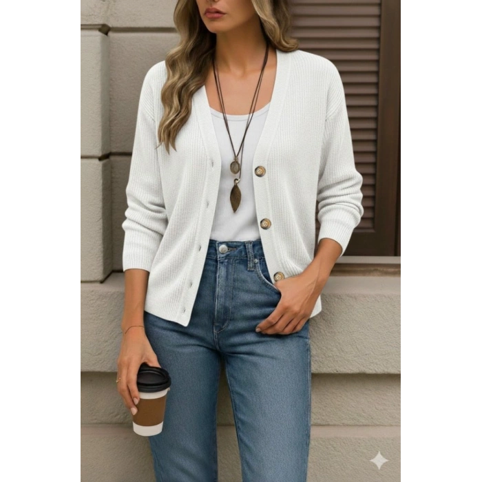 Düğme Detay Triko Bluz