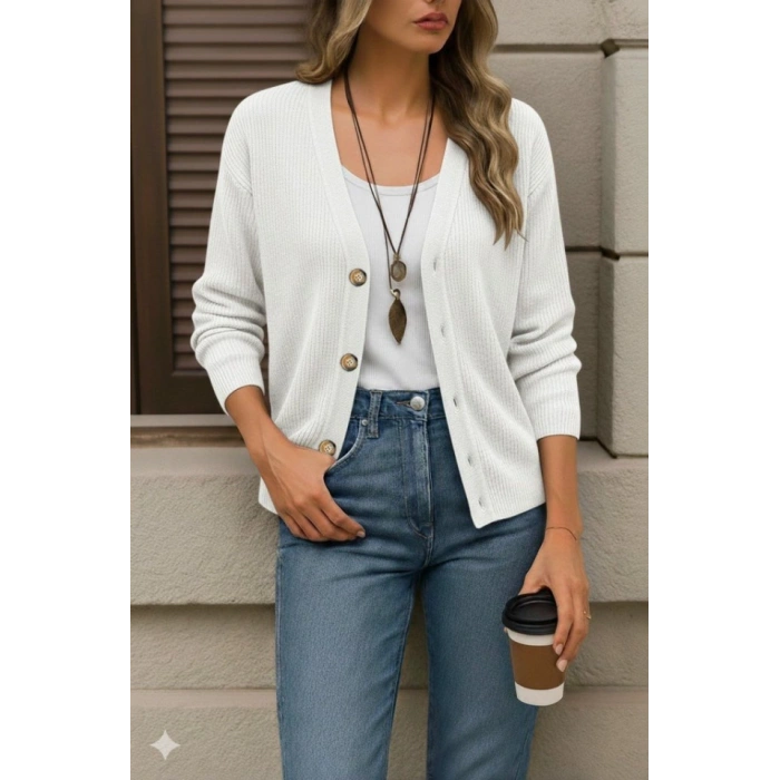 Düğme Detay Triko Bluz