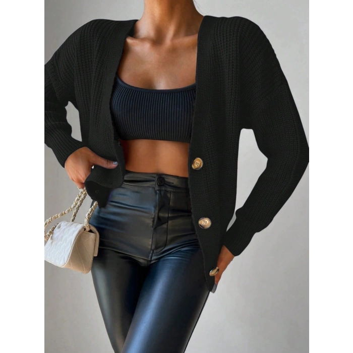 Düğme Detay Triko Bluz