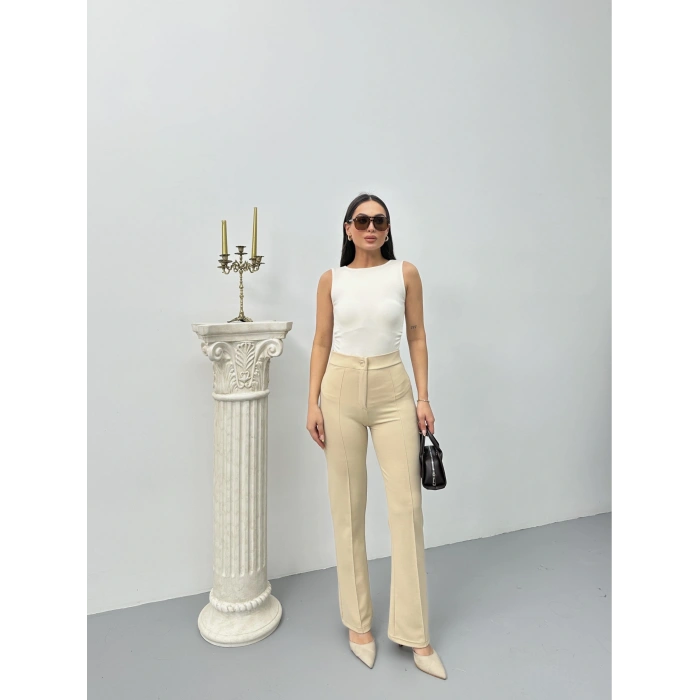Düğmeli Palazzo pantolon bej p170091