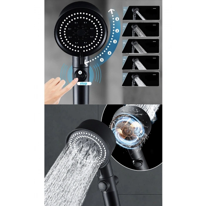 Duş Başlığı Pervaneli Serinletici Tasarım 5 Modlu (4940)