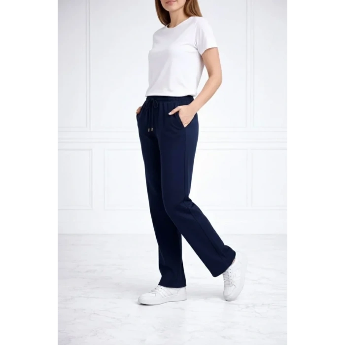 Düz Paça Beli Lastikli İpli Günlük Spor Eşofman Altı Rahat Fit - Lacivert