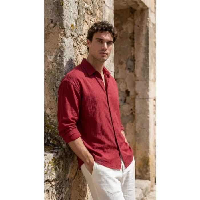 Erkek Armürlü Yarım Oversize Müslin Gömlek