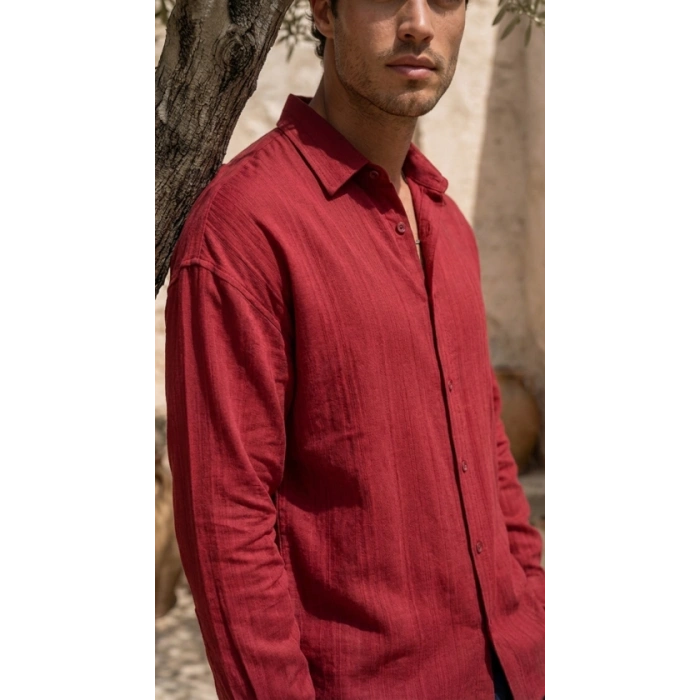 Erkek Armürlü Yarım Oversize Müslin Gömlek