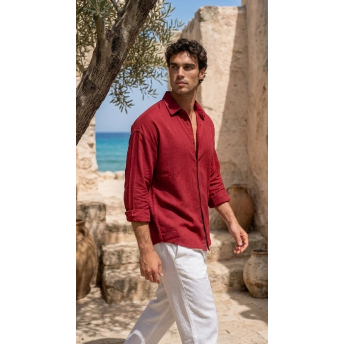 Erkek Armürlü Yarım Oversize Müslin Gömlek
