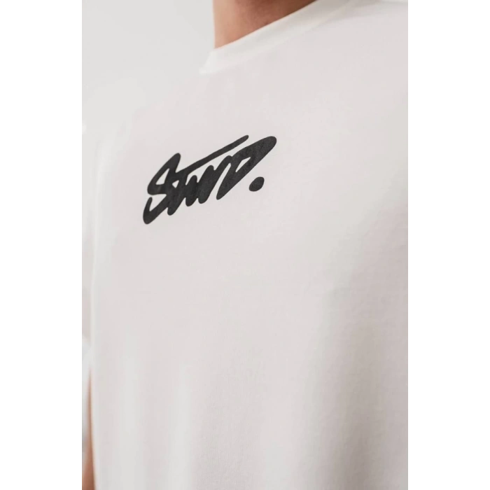 Erkek Baskılı Oversize T-shirt - Beyaz