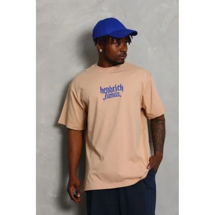 Erkek Baskılı T-Shirt Kısa Kol Bisiklet Yaka Regular Fit Rahat Kalıp Günlük Tişört - Bej