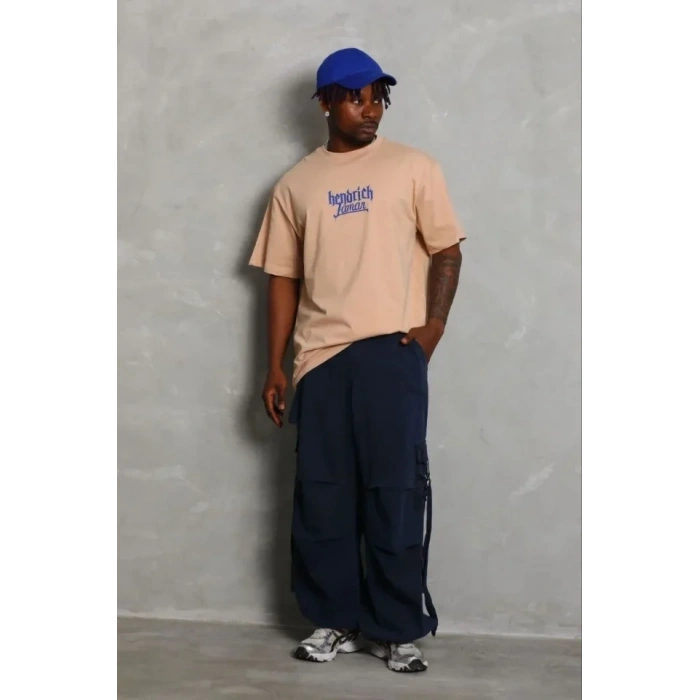 Erkek Baskılı T-Shirt Kısa Kol Bisiklet Yaka Regular Fit Rahat Kalıp Günlük Tişört - Bej